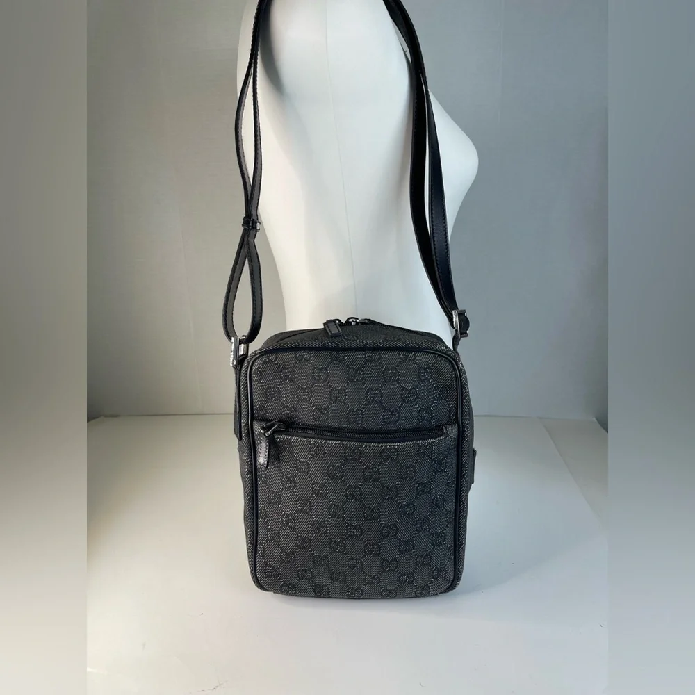 Gucci Black and Gray Monogram Messenger Bag